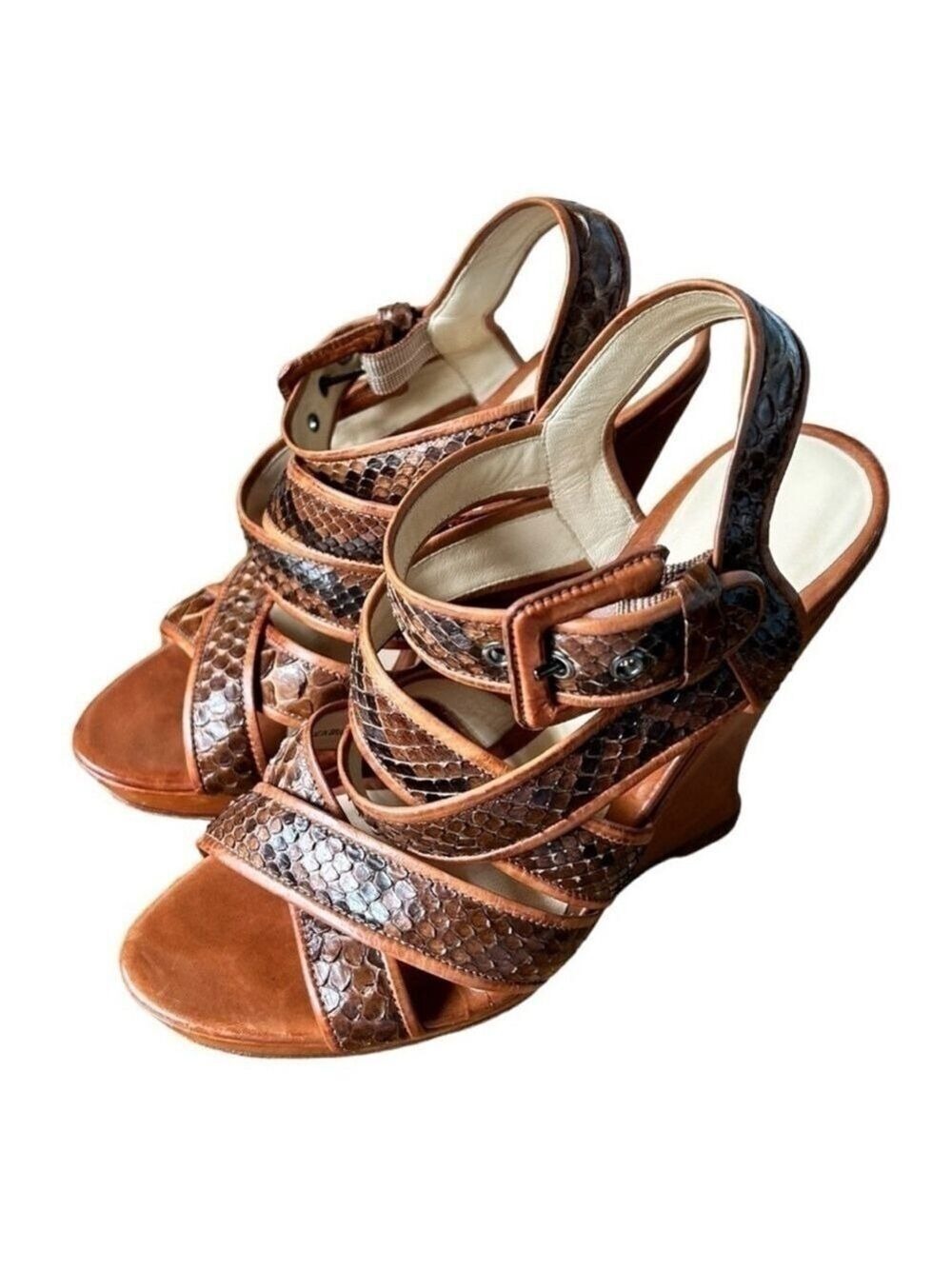 Alexandre Birman Snakeskin Leather Wedges Heels Sandals Women's Size 8.5